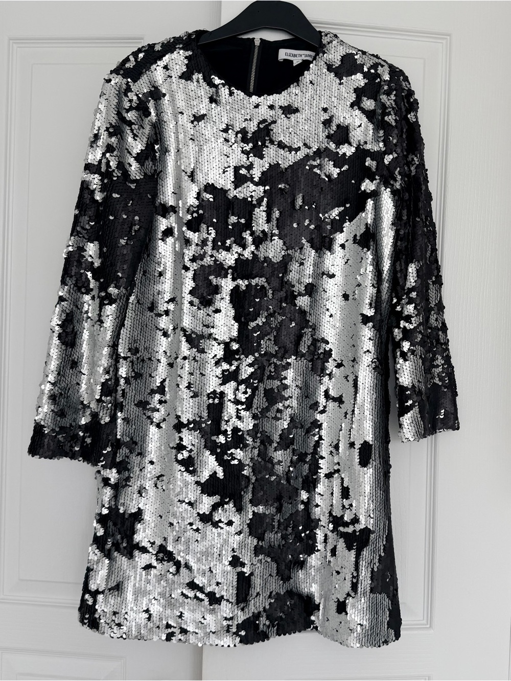 Elizabeth & James Silver & Black Sequin Shift Dress